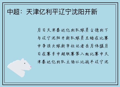 中超：天津亿利平辽宁沈阳开新